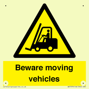 Beware moving vehicles with Warning forklift symbol